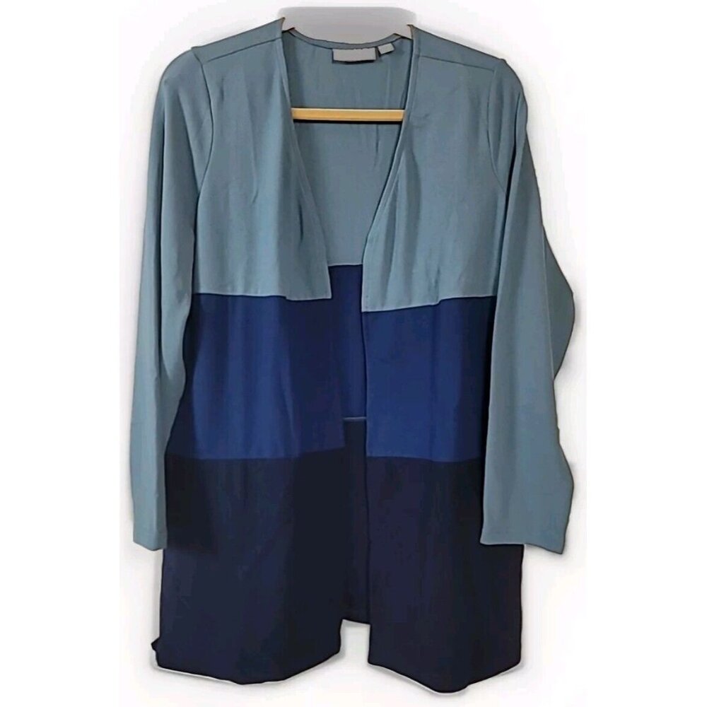 Belle Kim Gravel Duster Cardigan Sz MP 3 Blue Color Block Brushed Knit A512489